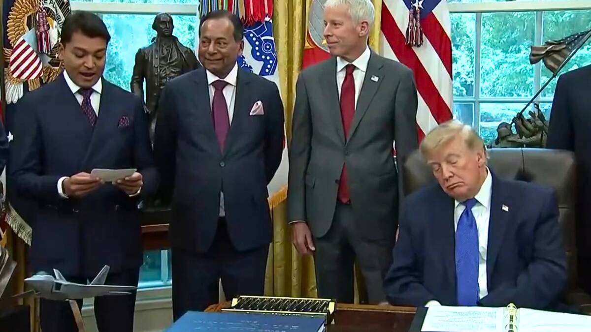 Trump Touts $15 Billion 'Largest in History' US Steel Plant Then Appears To Doze as Its Chairman Speaks