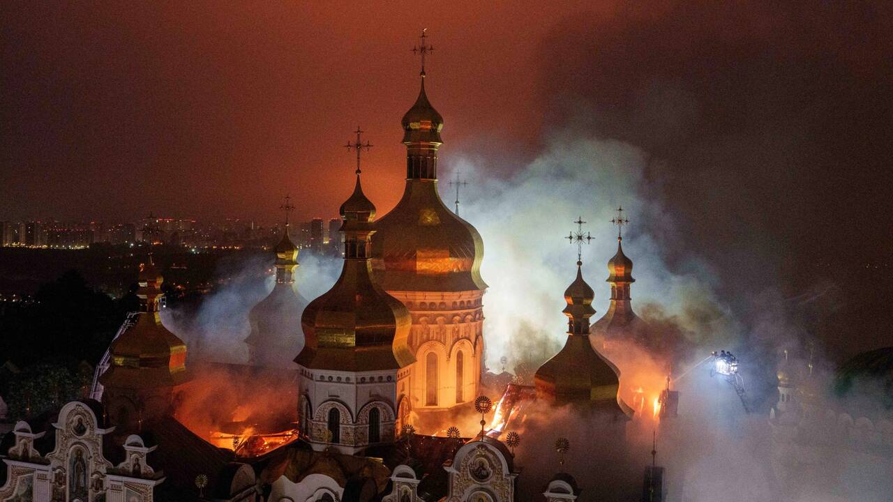 Putin blitzes Ukraine with huge wave of drone & missile strikes killing 9 as historic Kyiv cathedral goes up in flames