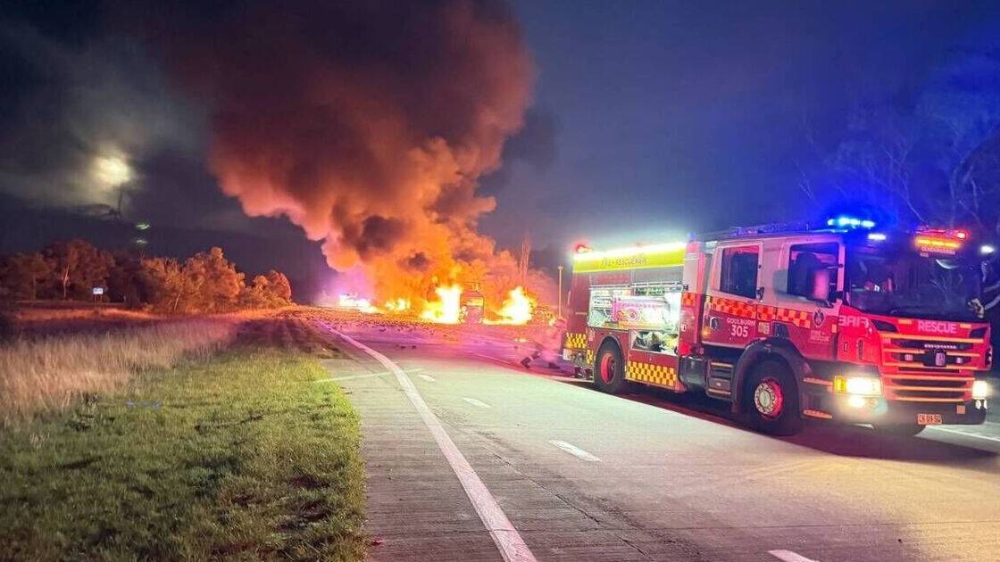 Massive fireball explosion after seven-lorry pile-up on busy highway in Australia