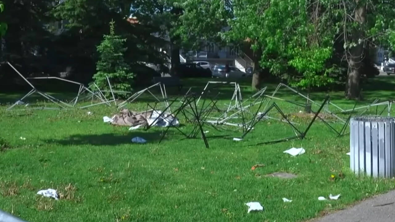 Horror as three-year-old trapped inside bounce house is swept 12ft into the air and slammed to ground as parents watched